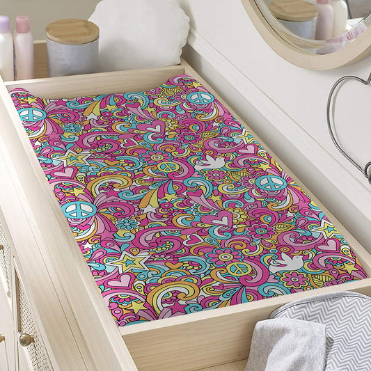 Groovy Girly Peace Pattern Print Changing Pad Cover