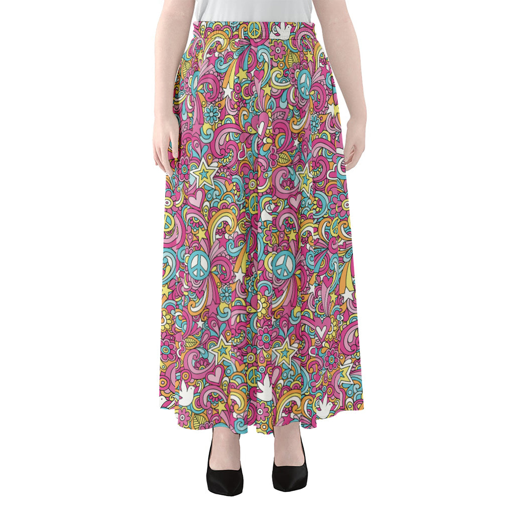 Groovy Girly Peace Pattern Print Chiffon Maxi Skirt