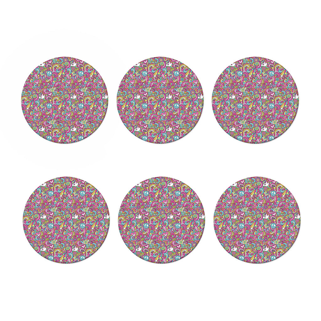 Groovy Girly Peace Pattern Print Coaster Set