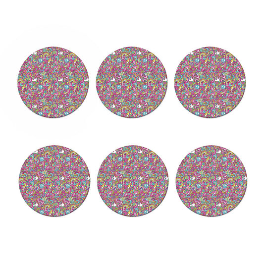 Groovy Girly Peace Pattern Print Coaster Set