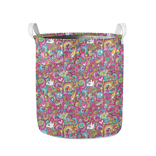 Groovy Girly Peace Pattern Print Collapsible Laundry Basket