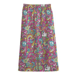 Groovy Girly Peace Pattern Print Cotton Front Slit Maxi Skirt