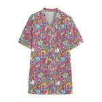 Groovy Girly Peace Pattern Print Cotton Hawaiian Shirt