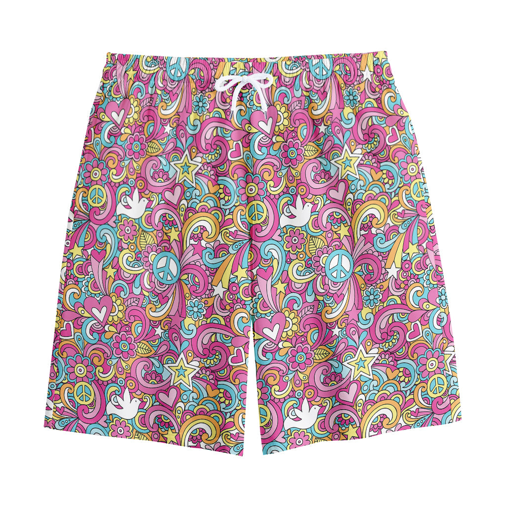 Groovy Girly Peace Pattern Print Cotton Shorts