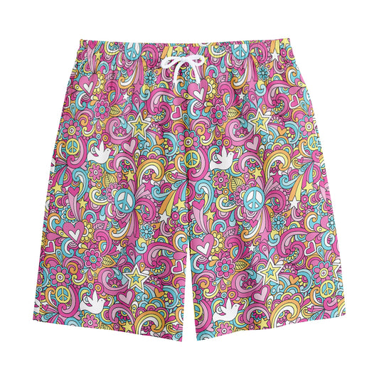 Groovy Girly Peace Pattern Print Cotton Shorts