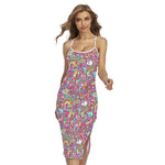 Groovy Girly Peace Pattern Print Cross Back Cami Dress