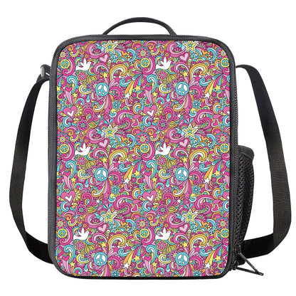 Groovy Girly Peace Pattern Print Crossbody Lunch Bag