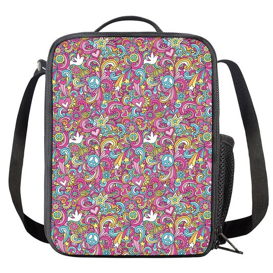 Groovy Girly Peace Pattern Print Crossbody Lunch Bag