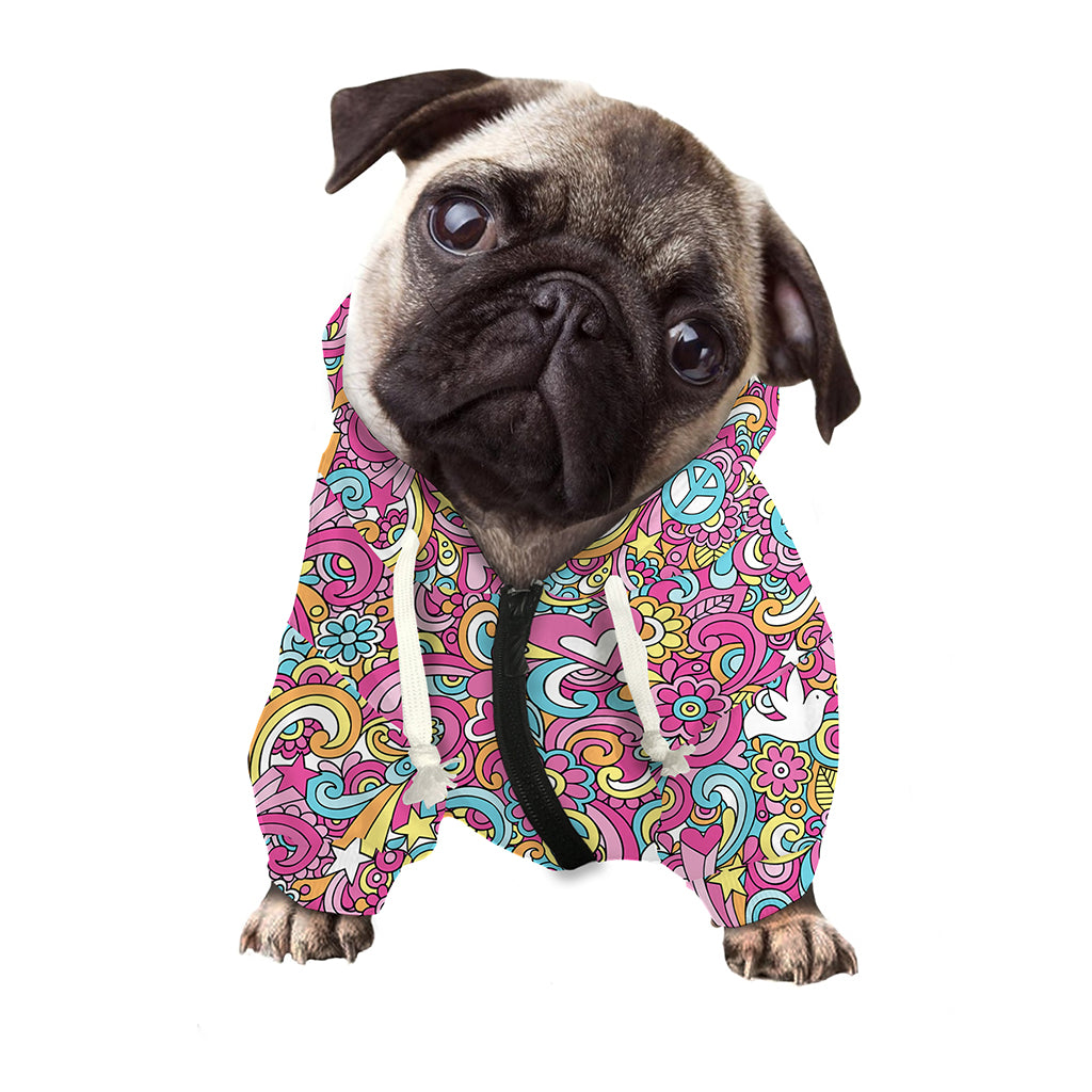 Groovy Girly Peace Pattern Print Dog Zip Up Hoodie