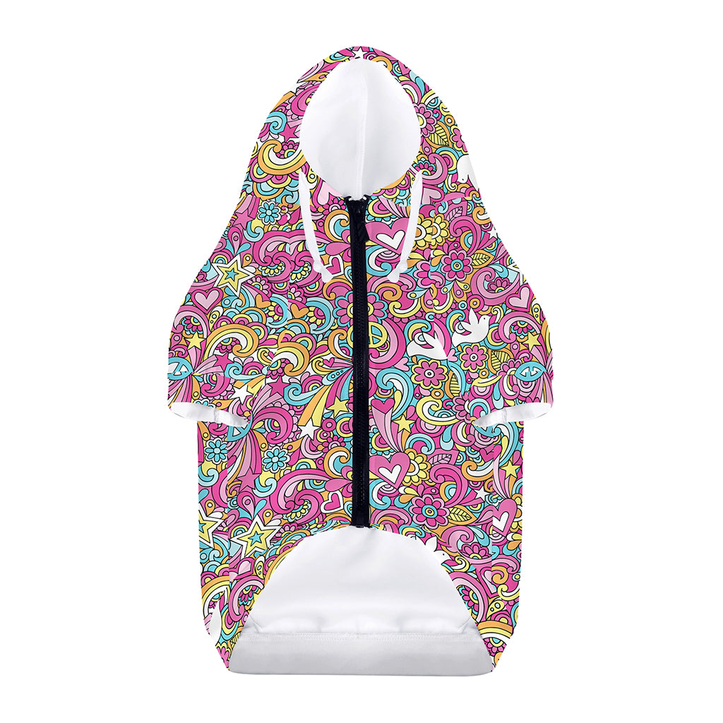 Groovy Girly Peace Pattern Print Dog Zip Up Hoodie