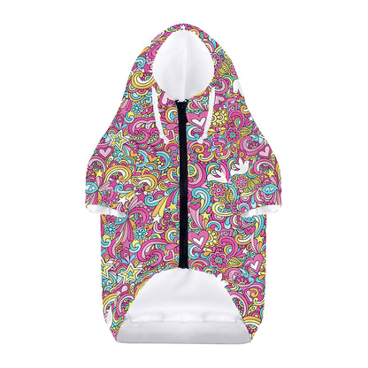 Groovy Girly Peace Pattern Print Dog Zip Up Hoodie