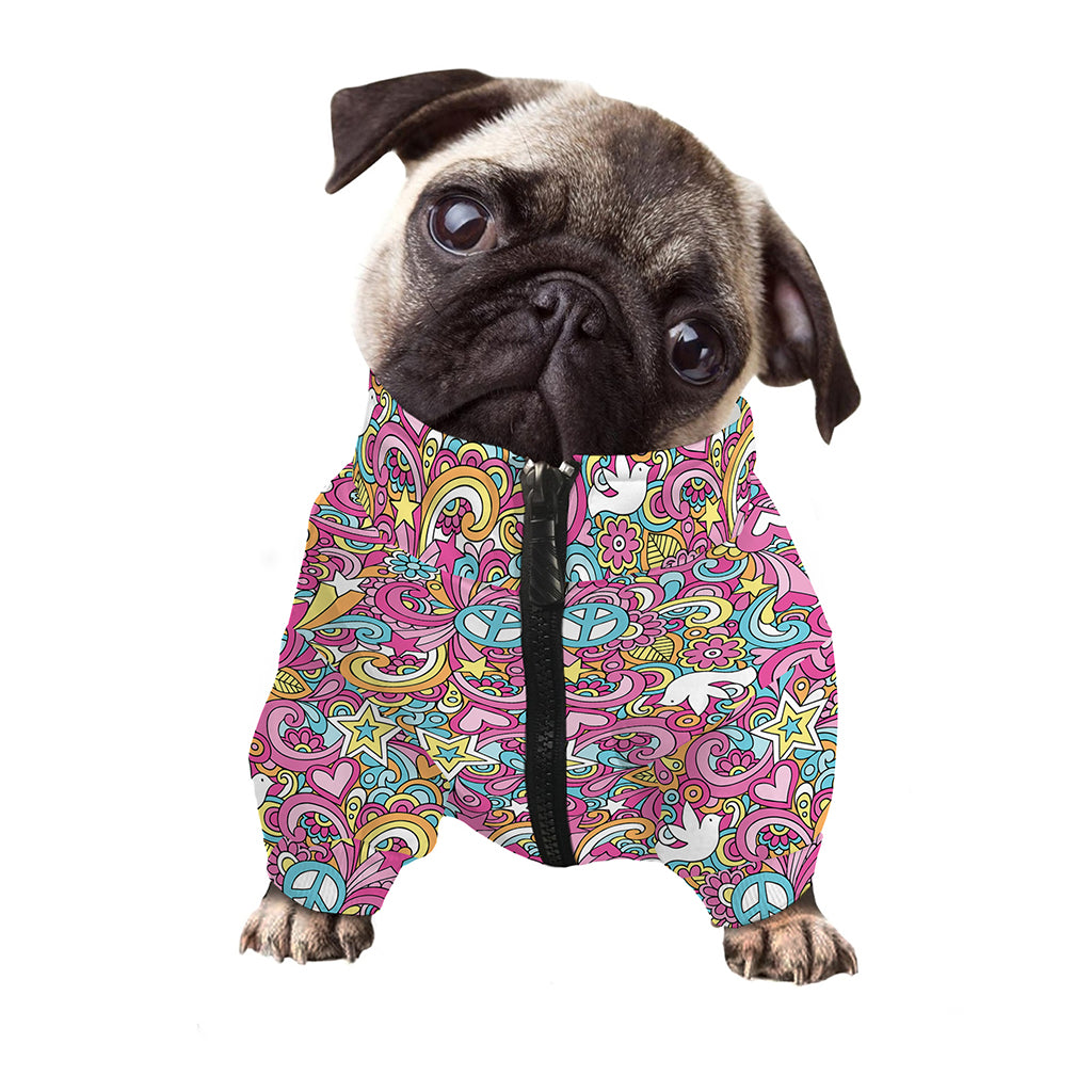 Groovy Girly Peace Pattern Print Dog Zip Up Jacket