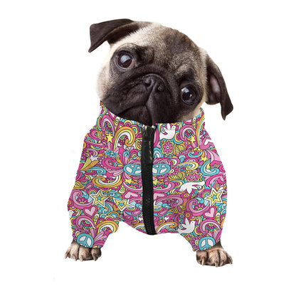 Groovy Girly Peace Pattern Print Dog Zip Up Jacket