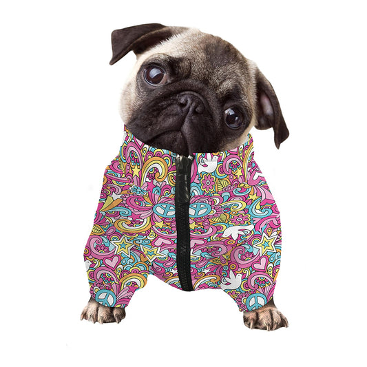 Groovy Girly Peace Pattern Print Dog Zip Up Jacket
