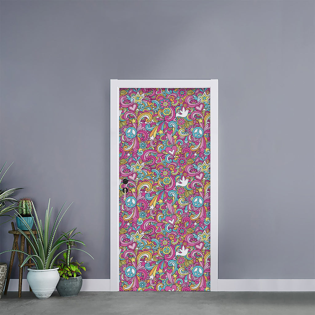 Groovy Girly Peace Pattern Print Door Sticker