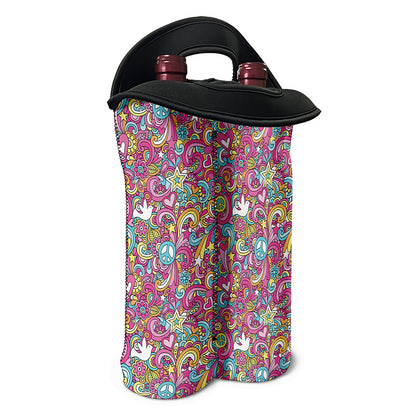 Groovy Girly Peace Pattern Print Double Neoprene Wine Tote