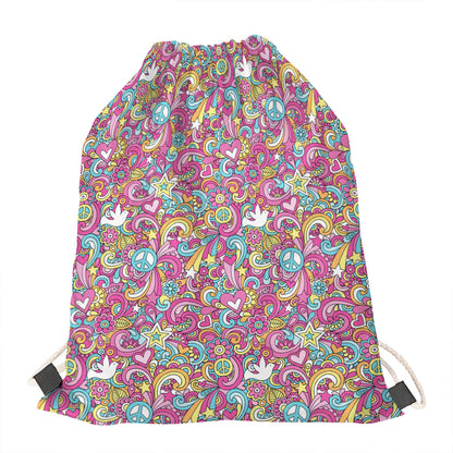 Groovy Girly Peace Pattern Print Drawstring Bag