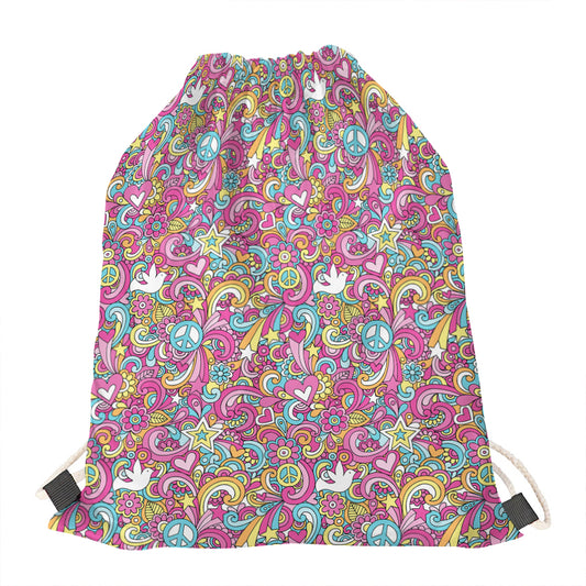 Groovy Girly Peace Pattern Print Drawstring Bag