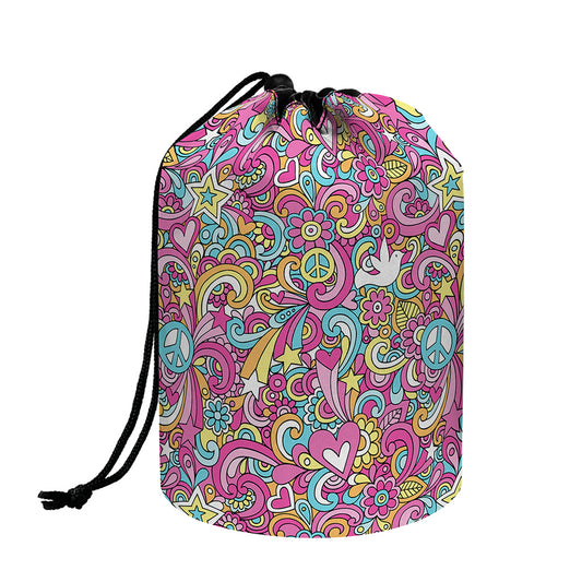 Groovy Girly Peace Pattern Print Drawstring Makeup Bag