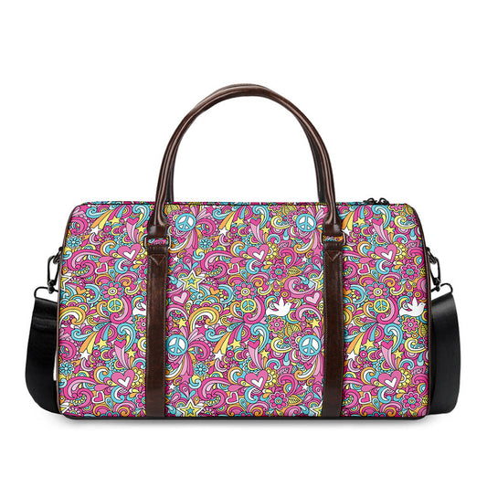 Groovy Girly Peace Pattern Print Duffle Bag
