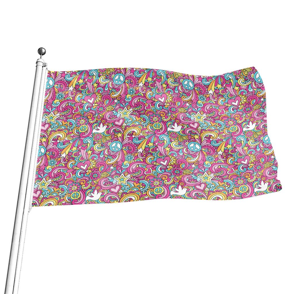 Groovy Girly Peace Pattern Print Flag