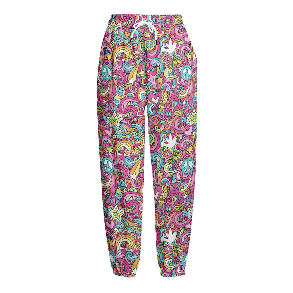 Groovy Girly Peace Pattern Print Fleece Lined Knit Pants