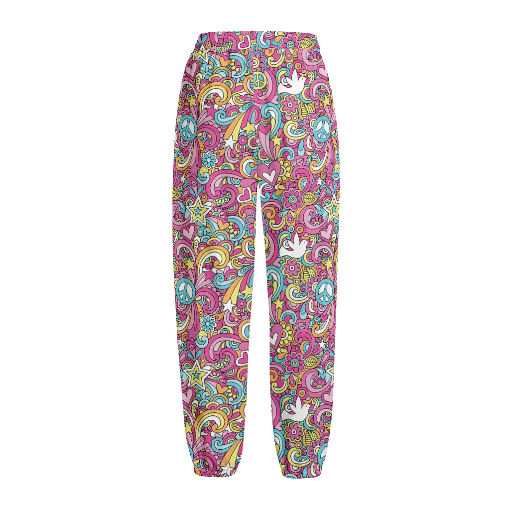 Groovy Girly Peace Pattern Print Fleece Lined Knit Pants