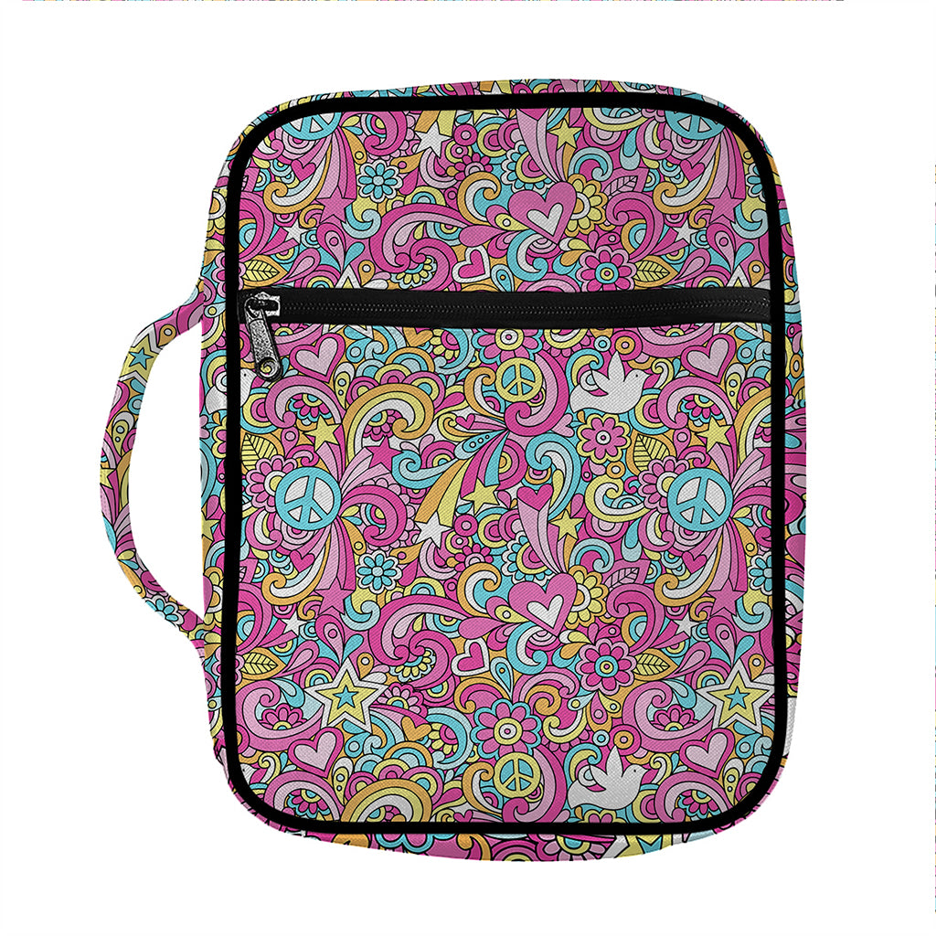 Groovy Girly Peace Pattern Print Front Pocket Bible Bag
