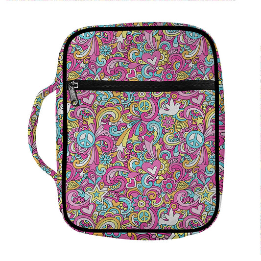 Groovy Girly Peace Pattern Print Front Pocket Bible Bag