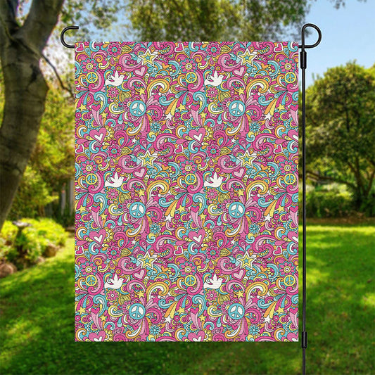 Groovy Girly Peace Pattern Print Garden Flag