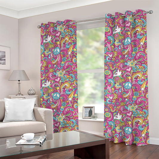 Groovy Girly Peace Pattern Print Grommet Curtains