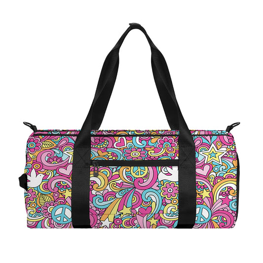Groovy Girly Peace Pattern Print Gym Bag