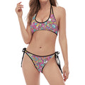 Groovy Girly Peace Pattern Print Halter Scoop Tie Side Bikini
