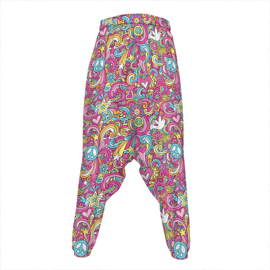 Groovy Girly Peace Pattern Print Hammer Pants