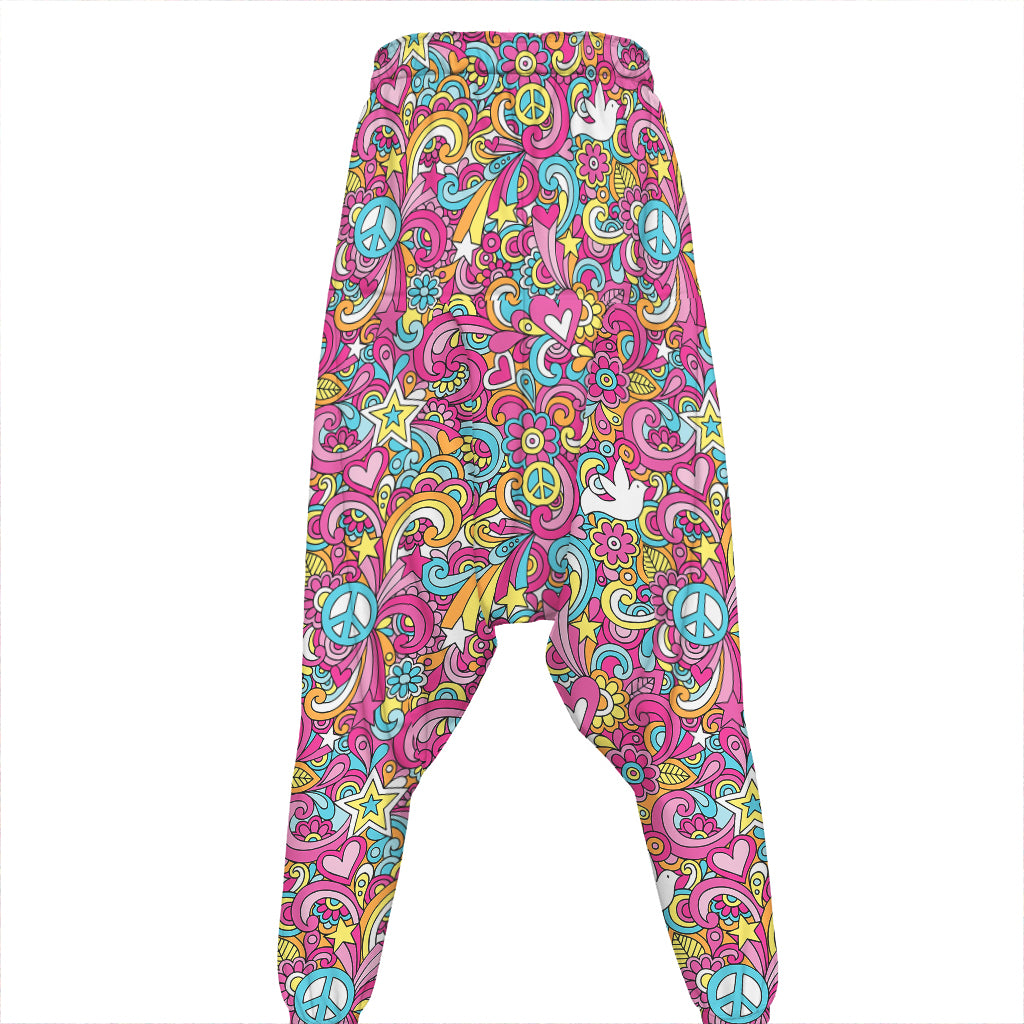 Groovy Girly Peace Pattern Print Hammer Pants