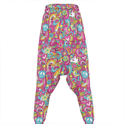 Groovy Girly Peace Pattern Print Hammer Pants