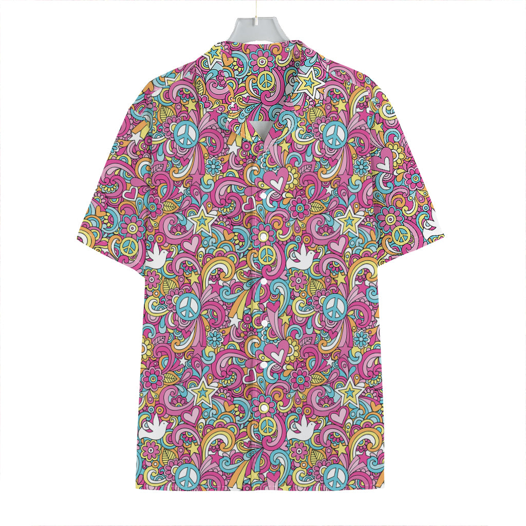 Groovy Girly Peace Pattern Print Hawaiian Shirt