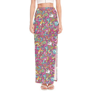 Groovy Girly Peace Pattern Print High Slit Maxi Skirt