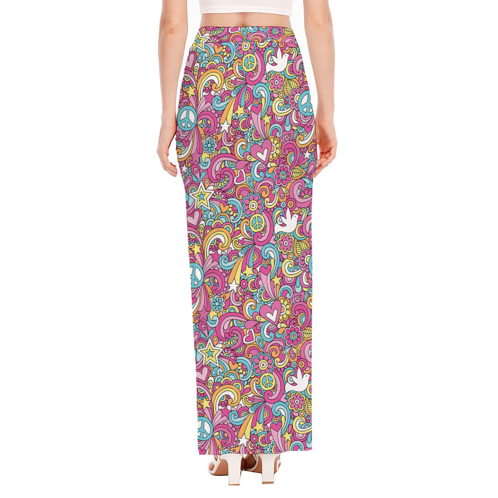 Groovy Girly Peace Pattern Print High Slit Maxi Skirt