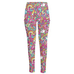 Groovy Girly Peace Pattern Print High-Waisted Pocket Leggings