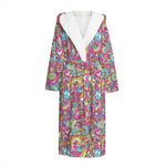 Groovy Girly Peace Pattern Print Hooded Bathrobe