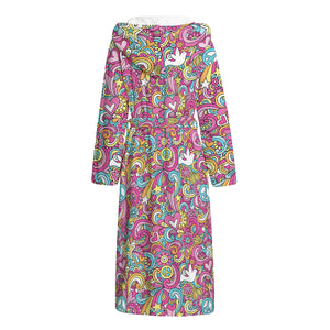 Groovy Girly Peace Pattern Print Hooded Bathrobe