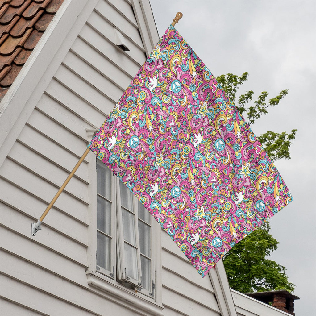 Groovy Girly Peace Pattern Print House Flag