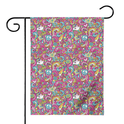 Groovy Girly Peace Pattern Print House Flag