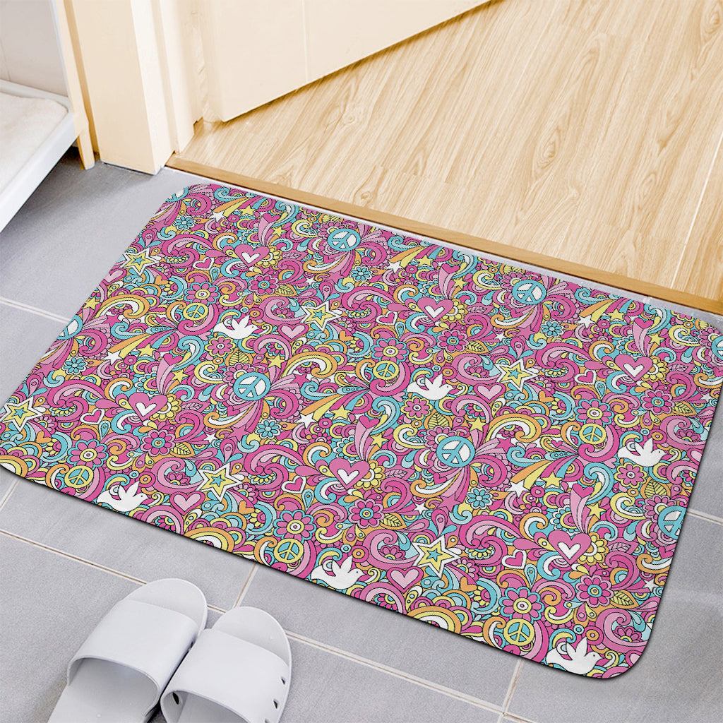 Groovy Girly Peace Pattern Print Indoor Door Mat