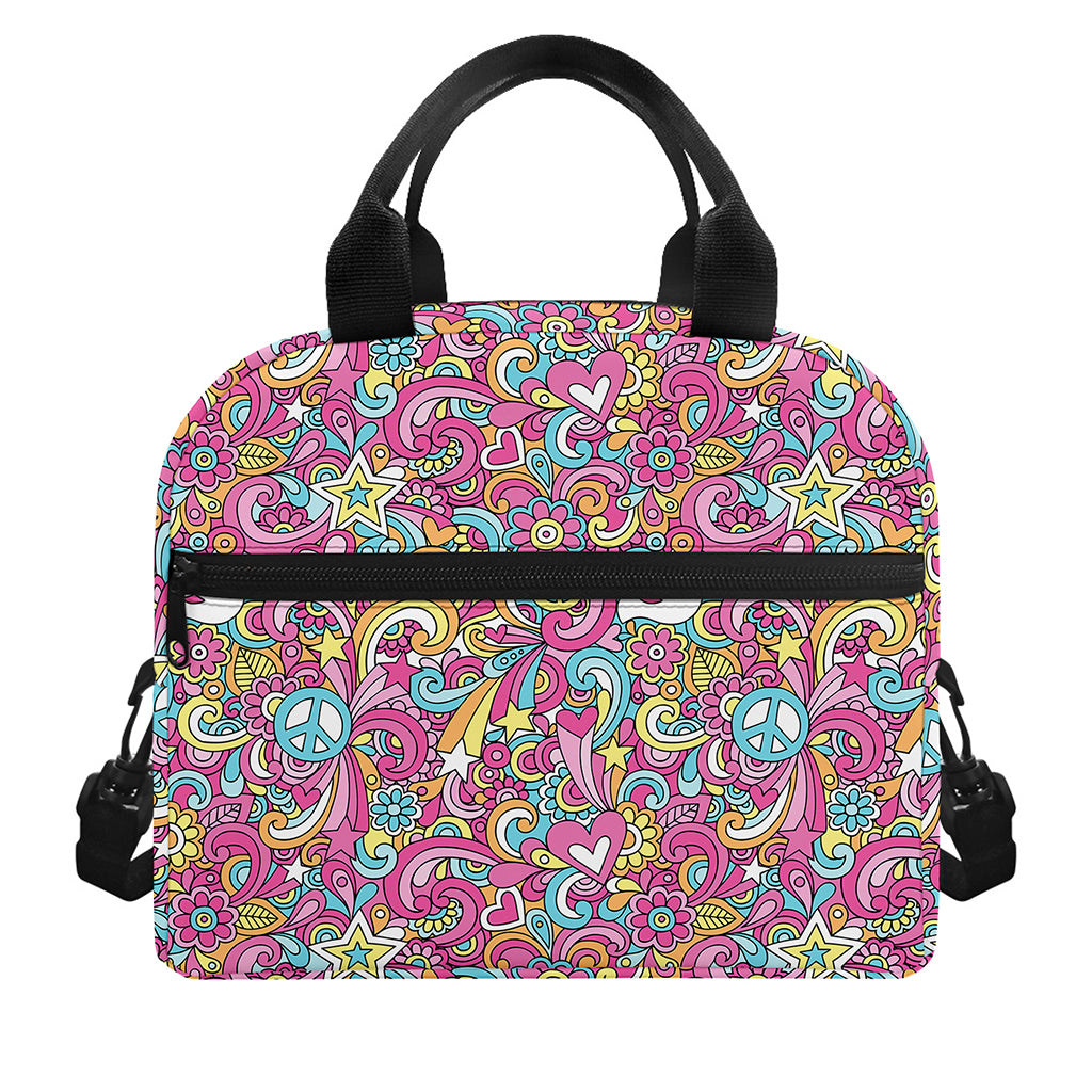 Groovy Girly Peace Pattern Print Insulated Lunch Bag
