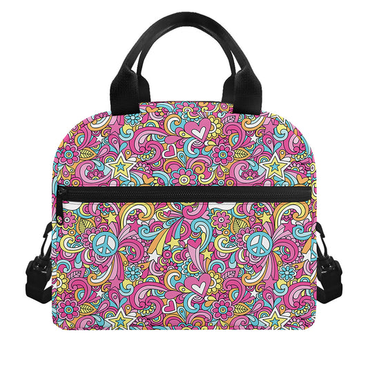 Groovy Girly Peace Pattern Print Insulated Lunch Bag