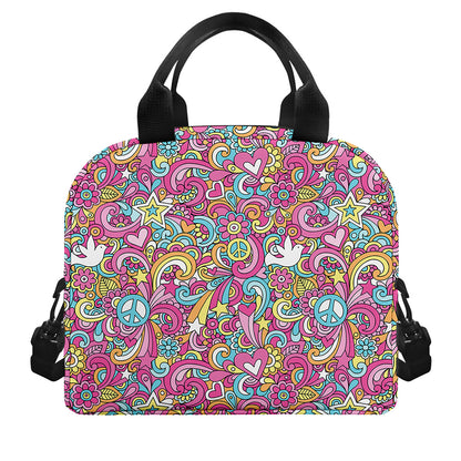 Groovy Girly Peace Pattern Print Insulated Lunch Bag