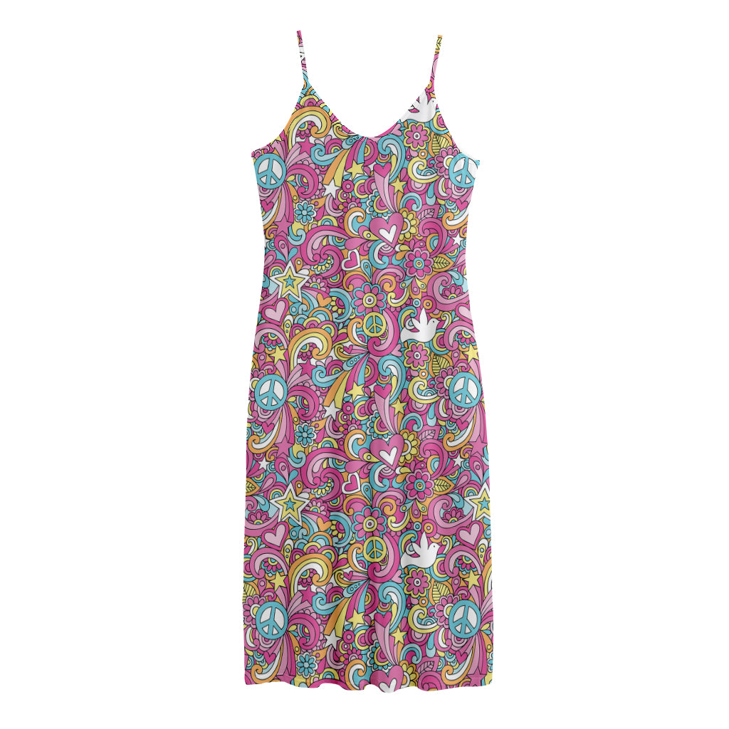 Groovy Girly Peace Pattern Print Jersey Midi Cami Dress