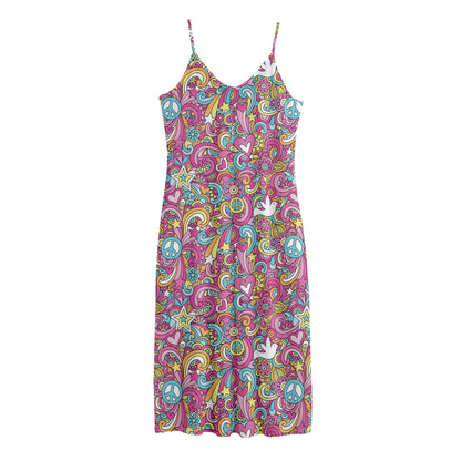 Groovy Girly Peace Pattern Print Jersey Midi Cami Dress